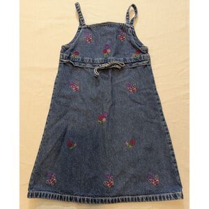 Girls 4T Denim Sundress Embroidered Flowers Butterflies Zipper Back